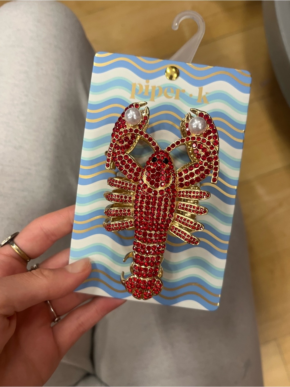 Piper Red Crystal Lobster Pin with Pearl Accents